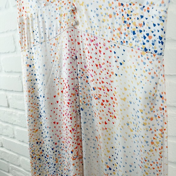 Hutch Multi Color Heart Maxi Dress White Satin Hi Low short sleeves V-neck 10 - Picture 11 of 15